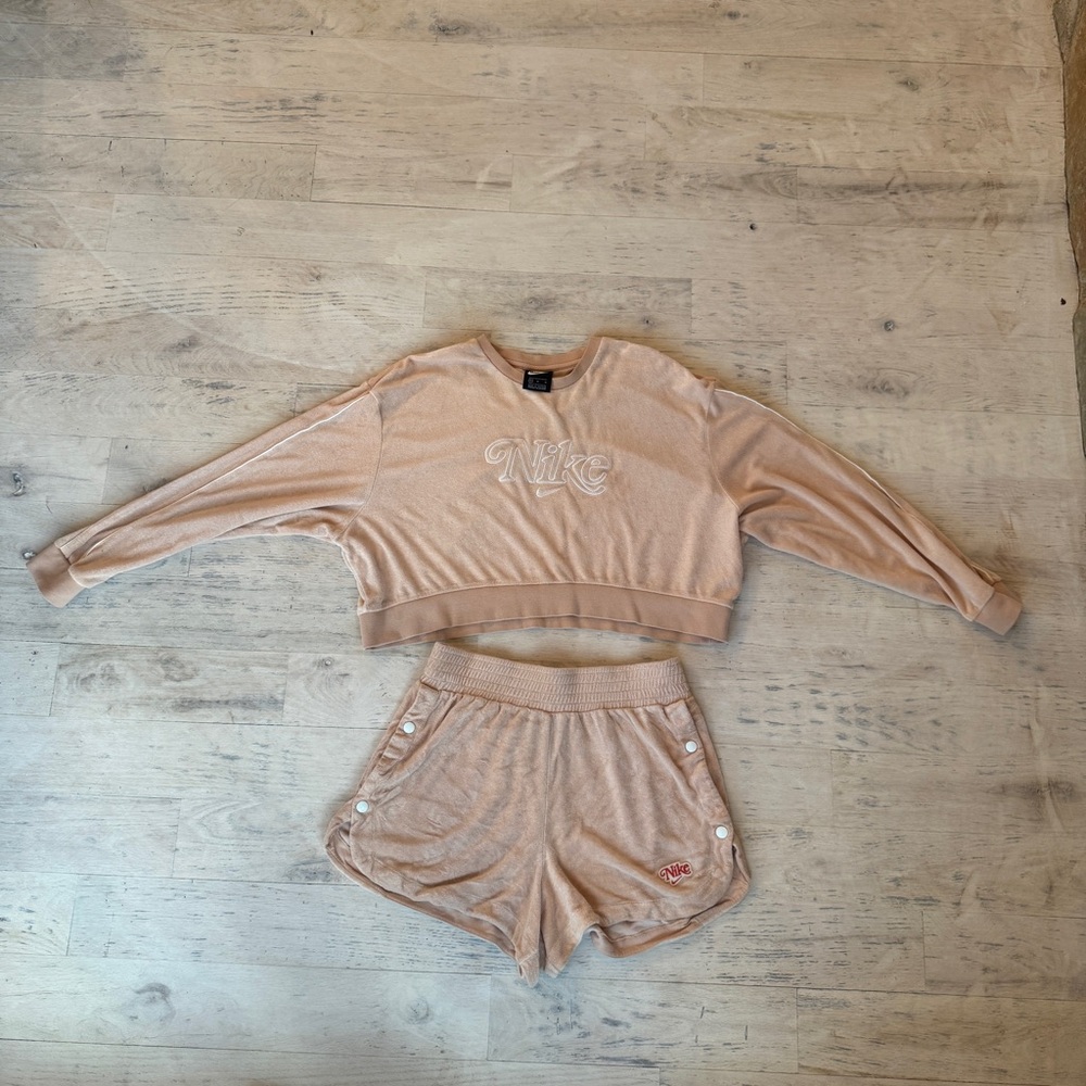 Nike Tan Cropped Sweatshirt and Shorts Set